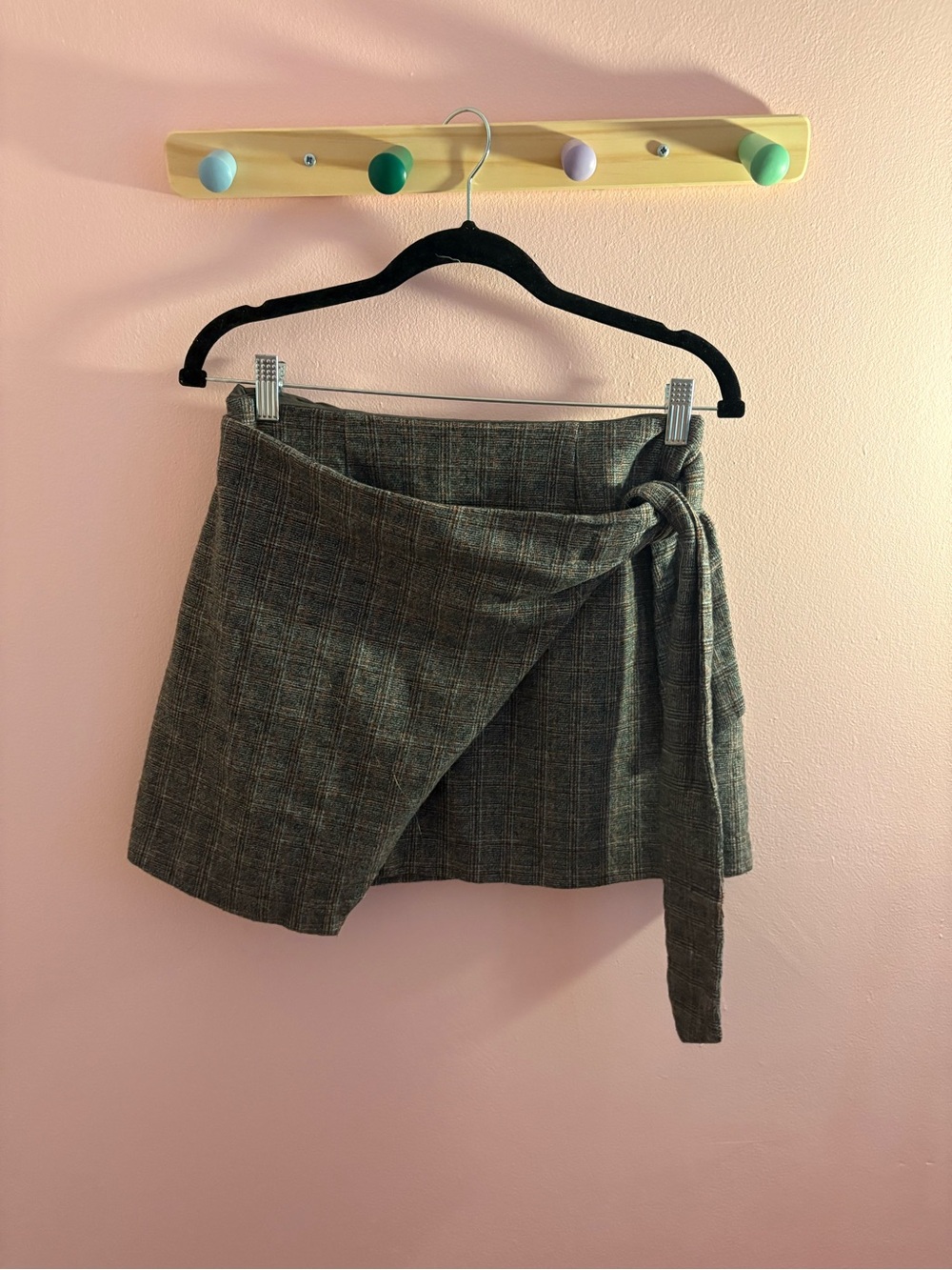 Wilfred Gray Plaid Wrap Mini Skirt with Side Tie